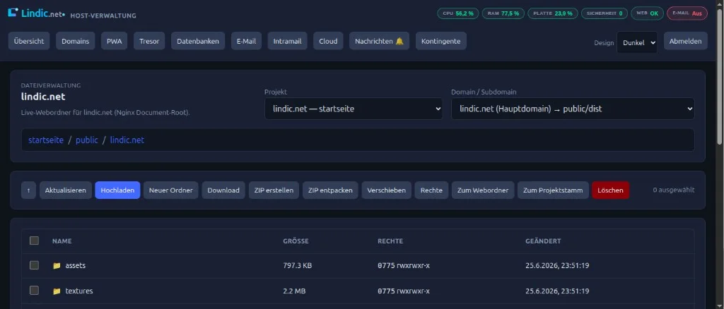 Selbst entwickelte Verwaltungsoberfläche der eigenen Hosting-Infrastruktur